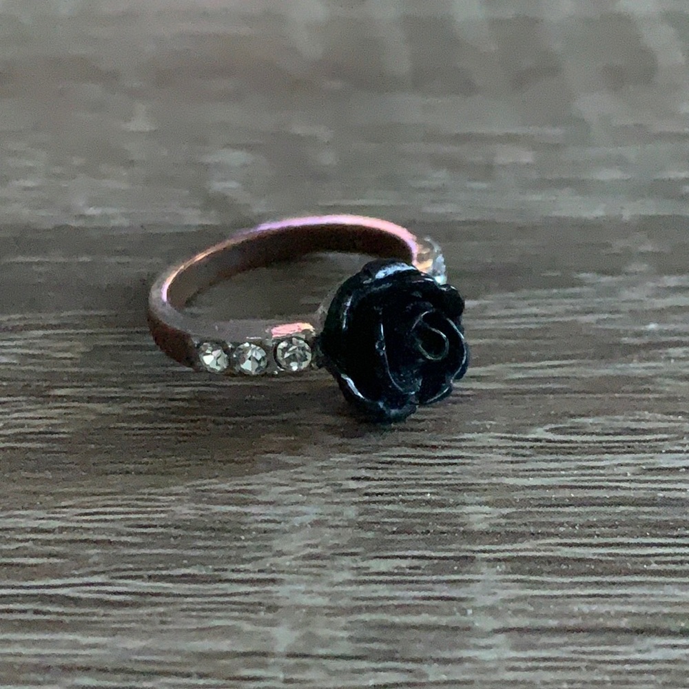 Silver Diamond Black Rose Ring